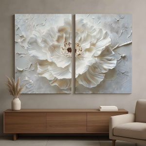 Set 2 tablouri decorative canvas model floral, 2x80x120 cm, panza/lemn, alb - Verificat A · Re-Bloom - Img 2