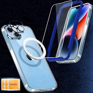 Set 3 folii pentru ecran, o husa si 3 folii pentru camera compatibile cu iPhone 14 Plus, sticla securizata/silicon, transparent/negru, 6,7 inchi