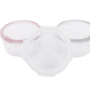 Set 3 Mini Caserole stocare si depozitare mancare BO Jungle pentru bebelusi roz din sticla cu capac 360 ml