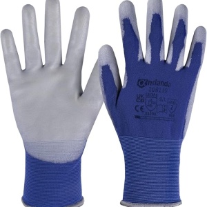 Set 3 perechi manusi de lucru Andanda, textil/poliuretan, gri/albastru inchis, marimea L