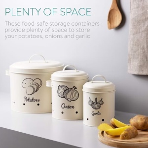 Set 3 recipiente pentru depozitarea legumelor, Navaris, Crem, Resigilat, Grad A - Img 4