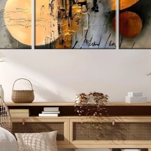 Set 3 tablouri decorative canvas model abstract, 2x20x45 cm + 1x45x45 cm, 50% bumbac/50% poliester, imprimare digitala, cadru lemn 2 cm, multicolor - Verificat A · Re-Bloom - Img 3