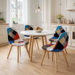 Set 4 Scaune Living/Bucatarie Karll, Sezut Spuma, Picioare Lemn Fag, Inaltime Sezut 46 cm, Design Modern Dining/Living, Capacitate 120 kg, Multicolor