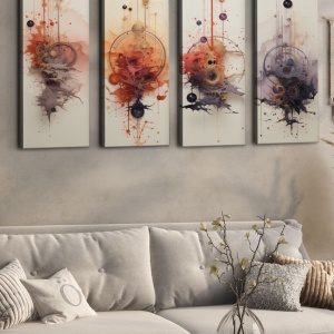 Set 4 tablouri decorative canvas, 4x30x90 cm, panza 100%, cadru lemn grosime 3cm, multicolor - Verificat A · Re-Bloom