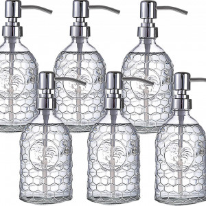 Set 6 dozatoare de sapun Lawei, din sticla transparenta cu pompa, 19.55 cm - Img 1