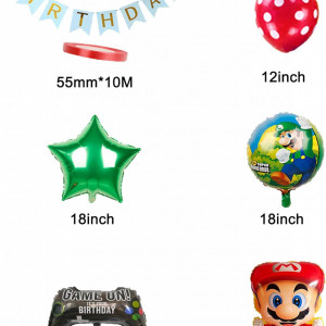 Set aniversar animat pentru copii CMDXBD, model Super Mario, latex/folie, rosu/verde, 28 piese