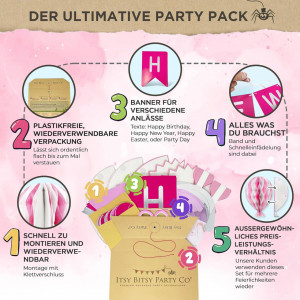 Set aniversar Bitsy Party Co, hartie, alb/roz, 18 piese