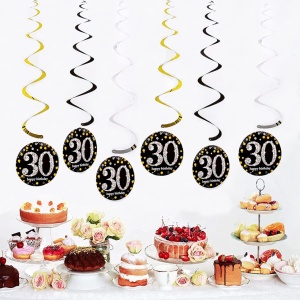 Set aniversar Qingmeng, 30 ani, carton, negru/auriu, 6 piese