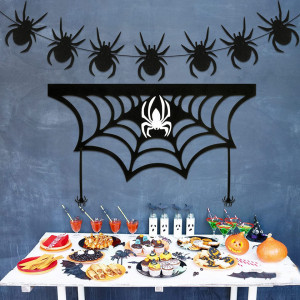 Set banner si decor pentru Halloween Qpout, pasla/hartie/plastic, negru, 4 m / 80 x 48 cm - Img 4