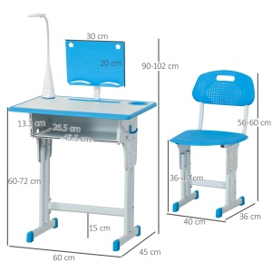 Set birou si scaun copii 6-12 ani, reglabil, lampa LED 5W USB, MDF/PP/otel, albastru - Verificat A · Re-Bloom - Img 4