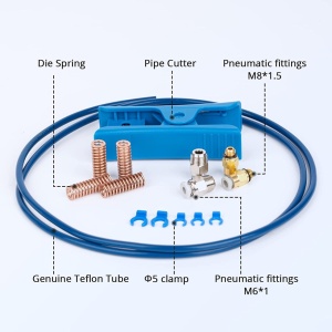 Set cablu teflon si conector pentru imprimanta 3D Creality, metal/plastic, albastru/auriu/argintiu