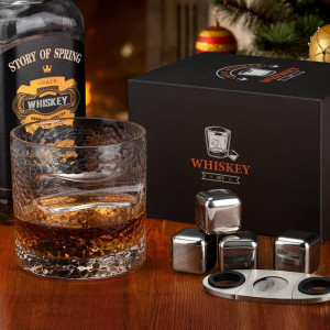 Set cadou cu pahar de whisky si cuburi de racire BOMEON, sticla/otel inoxidabil, argintiu/transparent - Img 3