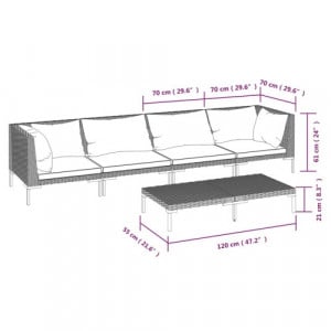 Set canapea modulara si masuta pentru gradina Latitude Run, ratan PE/metal/poliester, gri inchis/negru, 5 piese