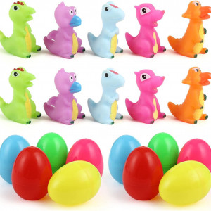 Set de 10 dinozauri si 10 oua pentru umplere de Paste LIHAO, plastic, multicolor, 3 x 6 cm / 6 x 8 cm