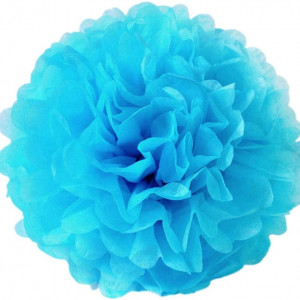 Set de 10 flori pompom JZK®, hartie, albastru, 25 cm - Img 1