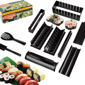 Set de 10 ustensile pentru preparare sushi JJYHEHOT, plastic, negru