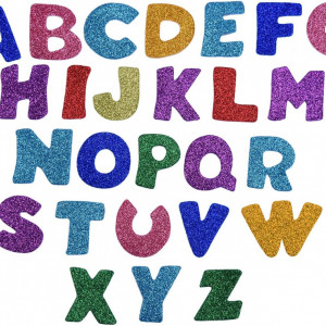 Set de 100 autocolante cu sclipici ZARRS, model alfabet, spuma EVA, multicolor