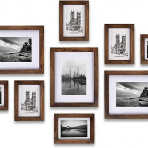 Set de 11 rame foto LOKCASA, lemn, alb/maro, 12.7 x 17.8 cm / 10.2 x 15.2 cm - Img 1