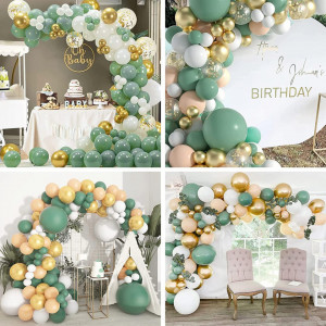 Set de 117 baloane pentru petrecere Hileyu, latex, alb/verde/auriu - Img 5