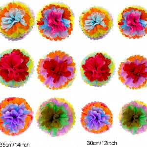 Set de 12 decoratiuni pompoms ZERODECO, hartie/poliester, multicolor, 30 x 15 cm / 35 x 17, 5 cm 