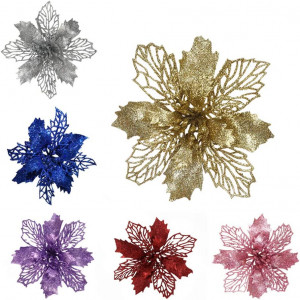 Set de 12 flori artificiale pentru bradul de Craciun Anyingkai, plastic/poliester, auriu, 16 cm / 10 cm - Img 2