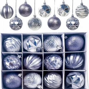 Set de 12 globuri de Craciun Gxhong, plastic, argintiu, 6 cm