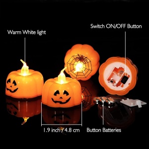 Set de 12 lumanari pentru Halloween Litake, LED, model dovleac, plastic, portocaliu, 4,2 x 4,8 cm