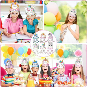 Set de 12 masti si 12 ochelari cu unicorni pentru copii Qpout, carton, multicolor - Img 2