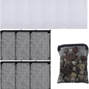 Set de 12 pungi pentru filtrarea apei acvariului Helweet, poliester, alb/negru, 20 x 15 cm