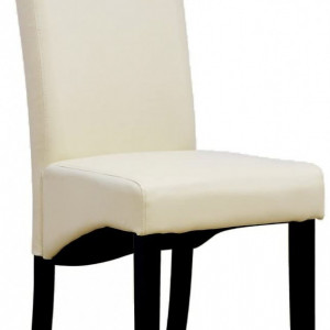 Set de 12 scaune de living Cambridge, piele sintetica crem, picioare lemn inchis