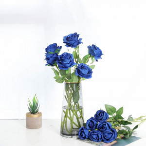 Set de 12 trandafiri artificiali Hawesome, matase/plastic, albastru/verde, 52 x 7 cm - Img 5