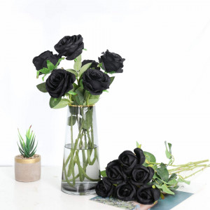 Set de 12 trandafiri artificiali Hawesome, matase/plastic, negru/verde, 52 x 7 cm - Img 6