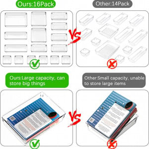 Set de 16 organizatoare pentru birou/sertare Yosemy, acrilic, transparent - Img 7
