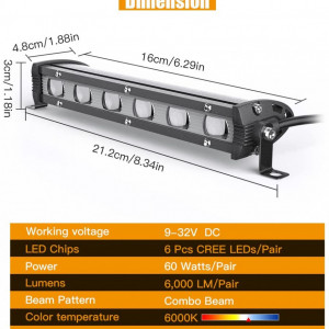 Set de 2 bare cu proiectoare LED Kairiyard, ABS, 60 W, 6000 lm, IP65, 21,2 x 3 x 4,8 cm - Img 7