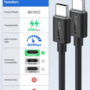 Set de 2 cabluri USB tip C Sunguy, incarcare rapida, 60W, negru - Img 7