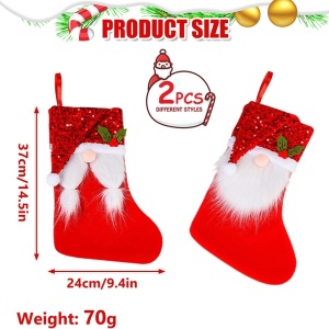 Set de 2 ciorapi pentru Craciun Meiyifan, panza, rosu/alb/verde, 37 x 24 cm