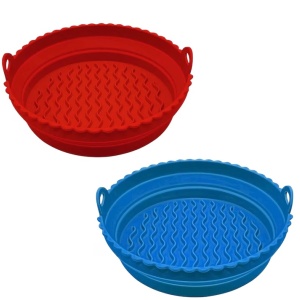 Set de 2 cosuri pentru friteuza cu aer Jesdavan, silicon, rosu/albastru, 20 x 5,5 cm