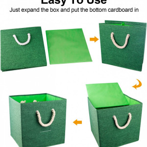 Set de 2 cuburi de depozitare QINGHEC, poliester/carton, verde, 33 x 33 x33 cm / 27 x 27 x 27 cm - Img 5