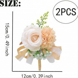 Set de 2 flori decorative pentru mireasa TogtherKings, matase, alb/sampanie/verde, 15 x 12 cm - Img 6