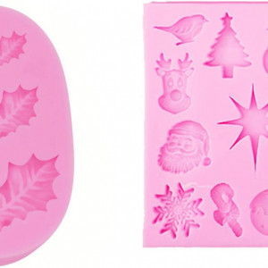 Set de 2 forme pentru prajituri de Craciun Su Mifeng, silicon, roz, 8,5 x 5,5 cm / 10 x 12 cm - Img 1