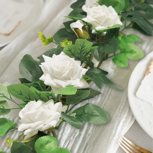 Set de 2 ghirlande de trandafiri artificiali Anforsun, plastic/matase, alb/verde, 1,7 m - Img 3