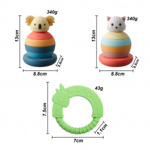 Set de 2 jucarii educationale Montessori BoodiBou, silicon, multicolor, 13 x 8,8 cm - Img 2
