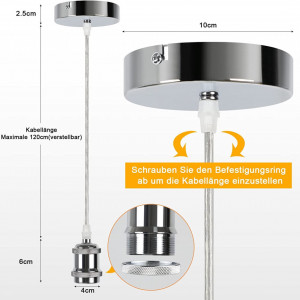 Set de 2 kit-uri de lumina pentru soclu E27 Befurglor, cablu reglabil 1,2 m, metal, alb crom - Img 7