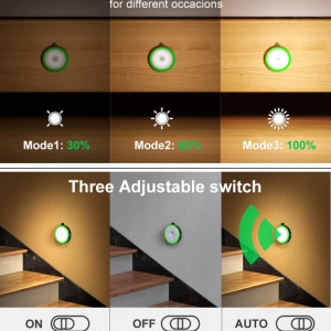 Set de 2 lumini de noapte cu senzor de miscare EMNT, magnetic, USB, verde, 8,3 x 8,3 cm - Img 5
