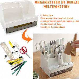 Set de 2 organizatoare de birou JinPhon, PVC, alb, 16 x 11.5 x 10.7 cm - Img 5