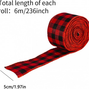 Set de 2 role de panglica LEXISONG-Zgr, textil, rosu/alb/negru, 6 m x 5 cm - Img 7