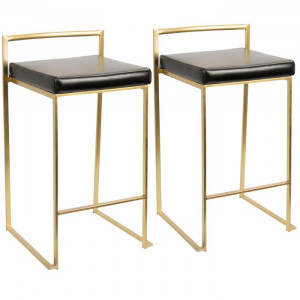 Set de 2 scaune de bar Daggett, metal/piele, 68 x 44 x 41 cm