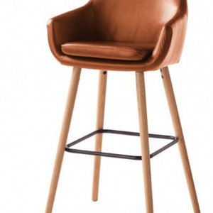 Set de 2 scaune de bar Nicholas I din piele sintetica/stejar/metal, maro, 55 x 101 x 54 cm - Img 5