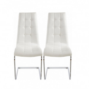 Set de 2 scaune LOLA din piele sintetica/metal, alb/argintiu, 52 x 54 x 101 cm