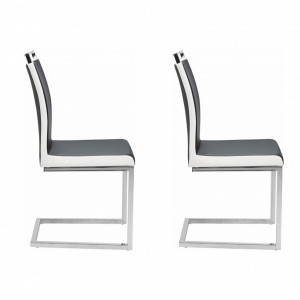 Set de 2 scaune Stella piele sintetica/metal, negru/alb/argintiu, 43 x 59 x 96 cm